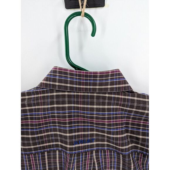 Ariat Pro Series Men's Brown Plaid Checked Button Down Long Sleeve Shirt, XL - Picture 9 of 11